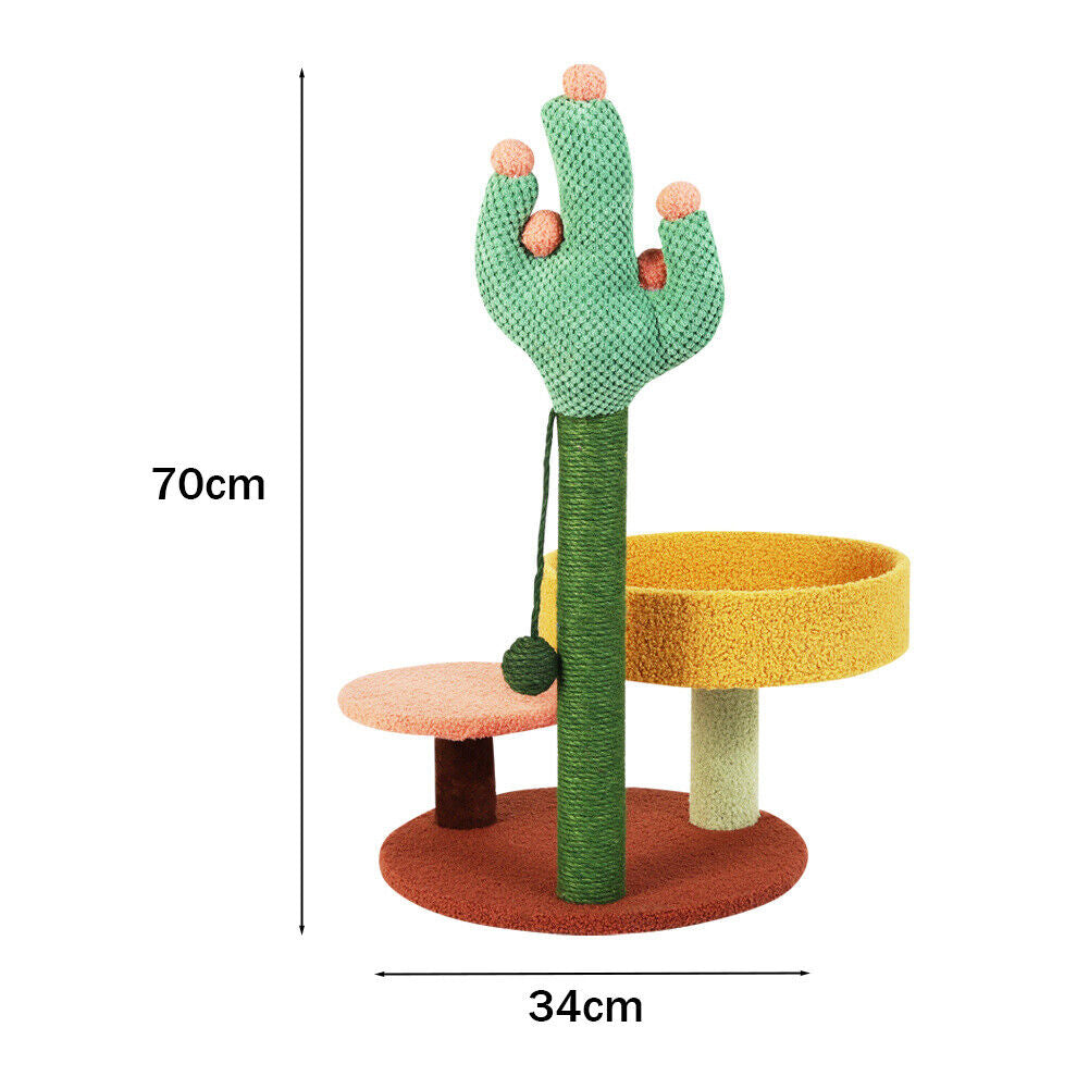 Cactus Cat Tree Sisal Scratching Post Play Activity Centre Climbing Scratcher