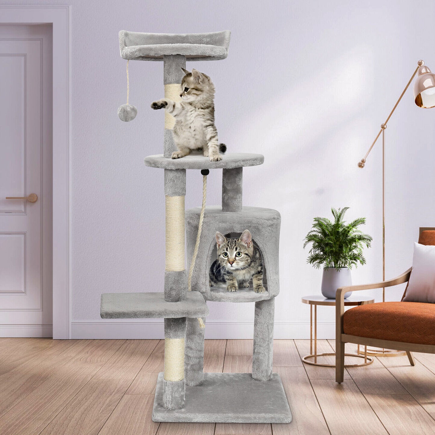 Large 4-Layer Cat Tree Climbing Tower with Scratching Board | 112cm Tall