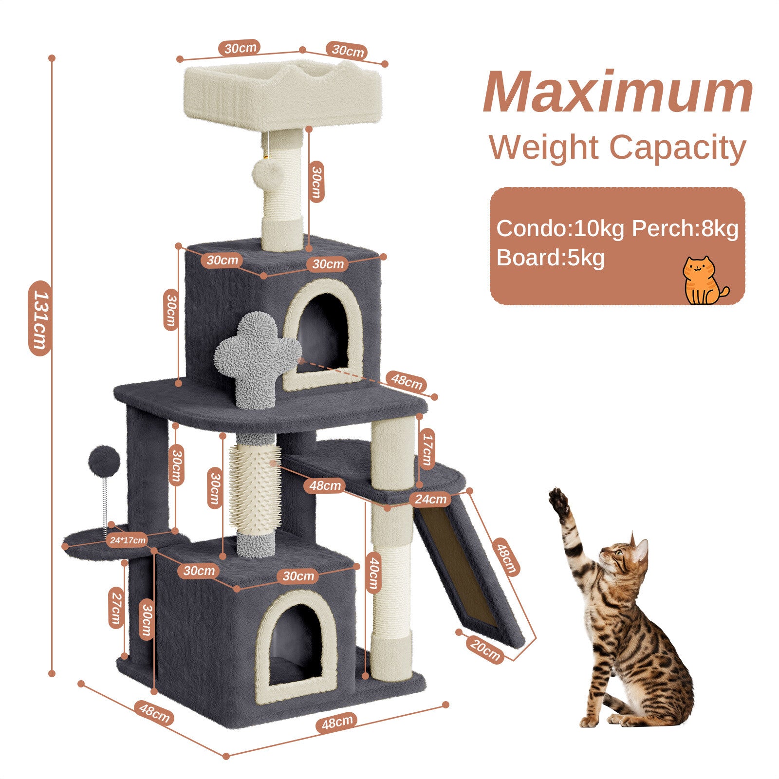 Cat Tree Scratching Post Large Multilevel Climbing Tower Activity Centre 131Cm