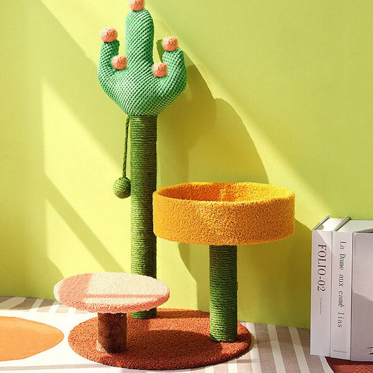 Cactus Cat Tree Sisal Scratching Post Play Activity Centre Climbing Scratcher