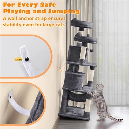 Cat Climbing Tower With Climbing Rope (Large) | 158cm Tall Multi-Level house with hammock