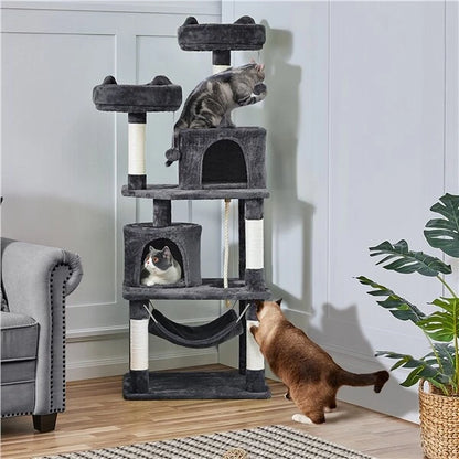 Cat Climbing Tower With Climbing Rope (Large) | 158cm Tall Multi-Level house with hammock