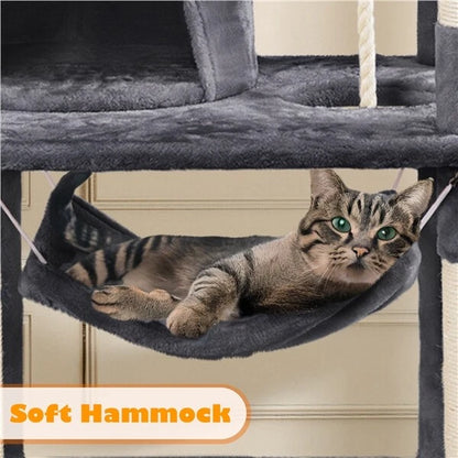 Cat Climbing Tower With Climbing Rope (Large) | 158cm Tall Multi-Level house with hammock