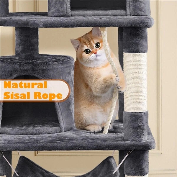 Cat Climbing Tower With Climbing Rope (Large) | 158cm Tall Multi-Level house with hammock