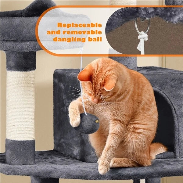 Cat Climbing Tower With Climbing Rope (Large) | 158cm Tall Multi-Level house with hammock
