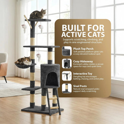 Cat Climbing Tower With Scratching Post (Large) | 145cm Tall Multi-Level with Interactive toy