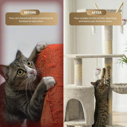 Cat Climbing Tower With Scratching Post (Large) | 145cm Tall Multi-Level with Interactive toy