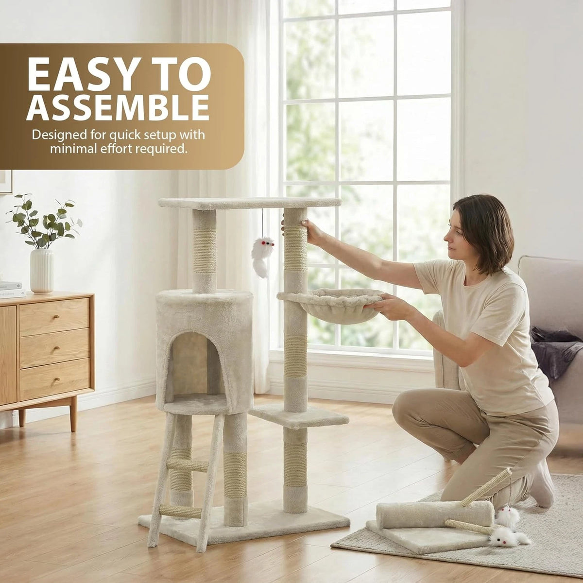 Cat Climbing Tower With Scratching Post (Large) | 145cm Tall Multi-Level with Interactive toy