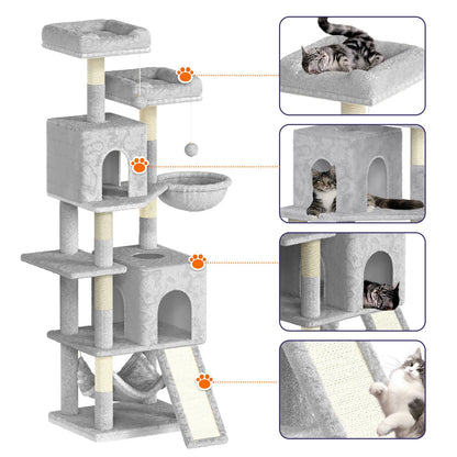 Cat Climbing Tower With Scratching Ramp (Large) | 158cm Tall Multi-Level house with hammock