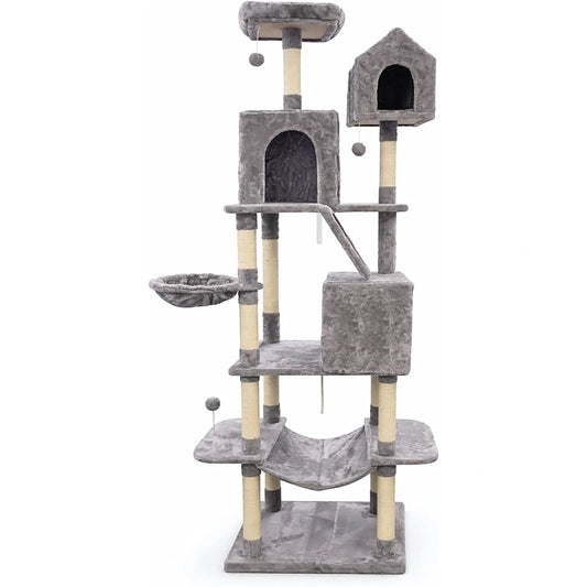 Cat Climbing Tower for Multiple Cats (XL) | 206cm Tall Multi-Level house with hammock