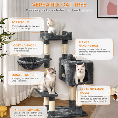 Cat Climbing Tower With Scratching Post (Large) | 100cm Tall Multi-Level with Cozy House