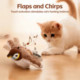 Flapping Chirping Bird Cat Toy – Interactive Touch-Activated Bird with Catnip, USB Rechargeable