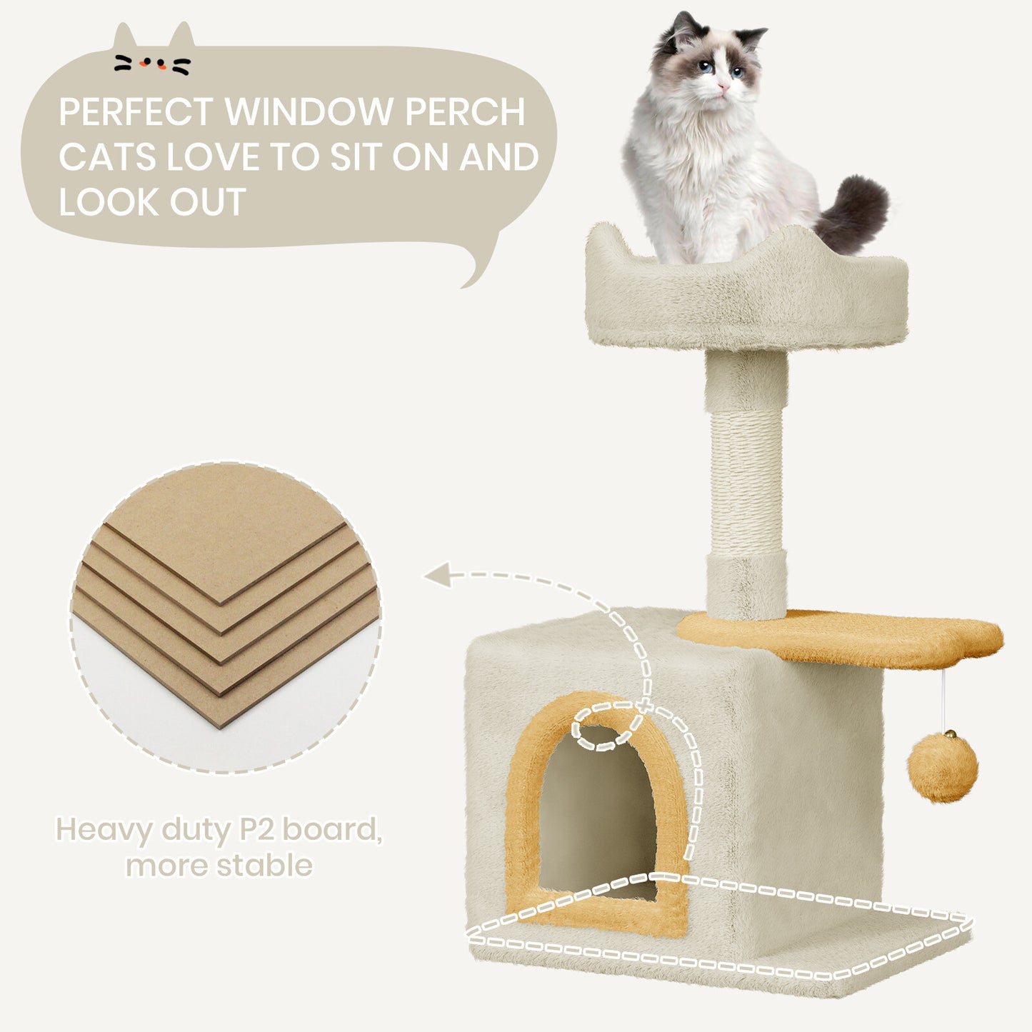 Cat Tree Tower 70cm – Kitten Scratching Post with Climbing Platform, Hanging Toy & Bed Activity Centre