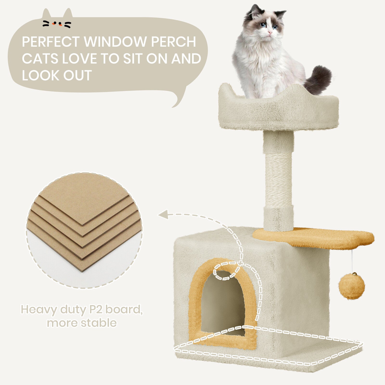 Cat Tree Tower 70cm – Kitten Scratching Post with Climbing Platform, Hanging Toy & Bed Activity Centre