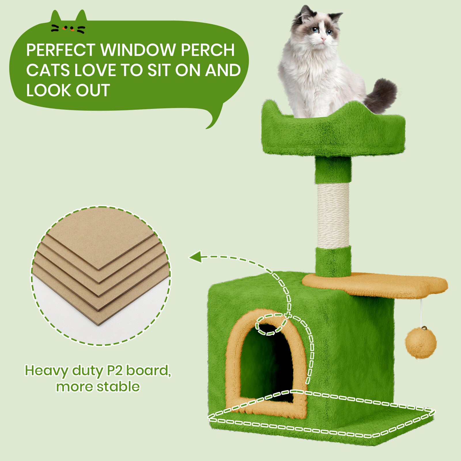 Cat Tree Tower 70cm – Kitten Scratching Post with Climbing Platform, Hanging Toy & Bed Activity Centre