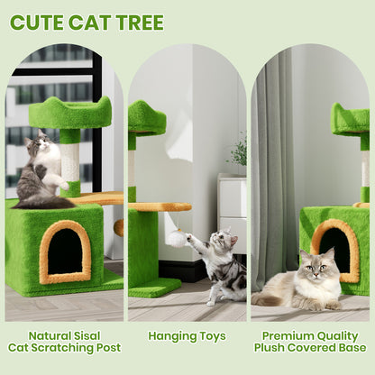 Cat Tree Tower 70cm – Kitten Scratching Post with Climbing Platform, Hanging Toy & Bed Activity Centre