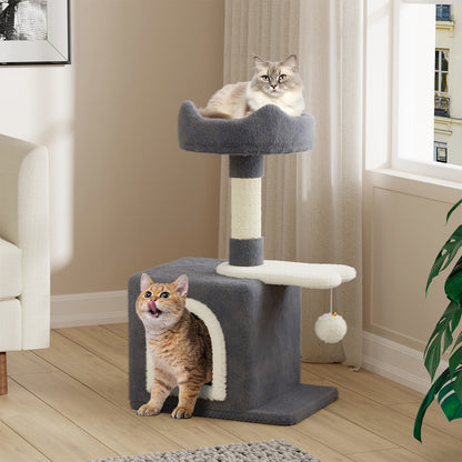 Cat Tree Tower 70cm – Kitten Scratching Post with Climbing Platform, Hanging Toy & Bed Activity Centre