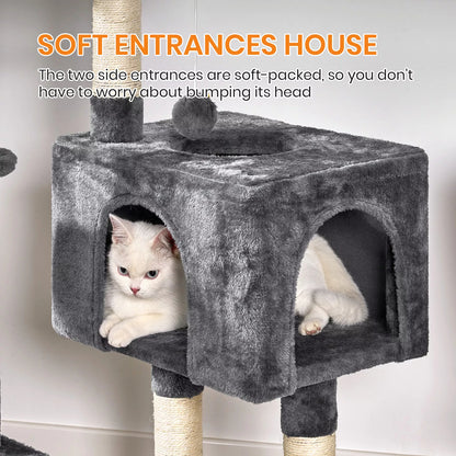 Cat Climbing Tower With Scratching Post (Large) | 100cm Tall Multi-Level with Cozy House