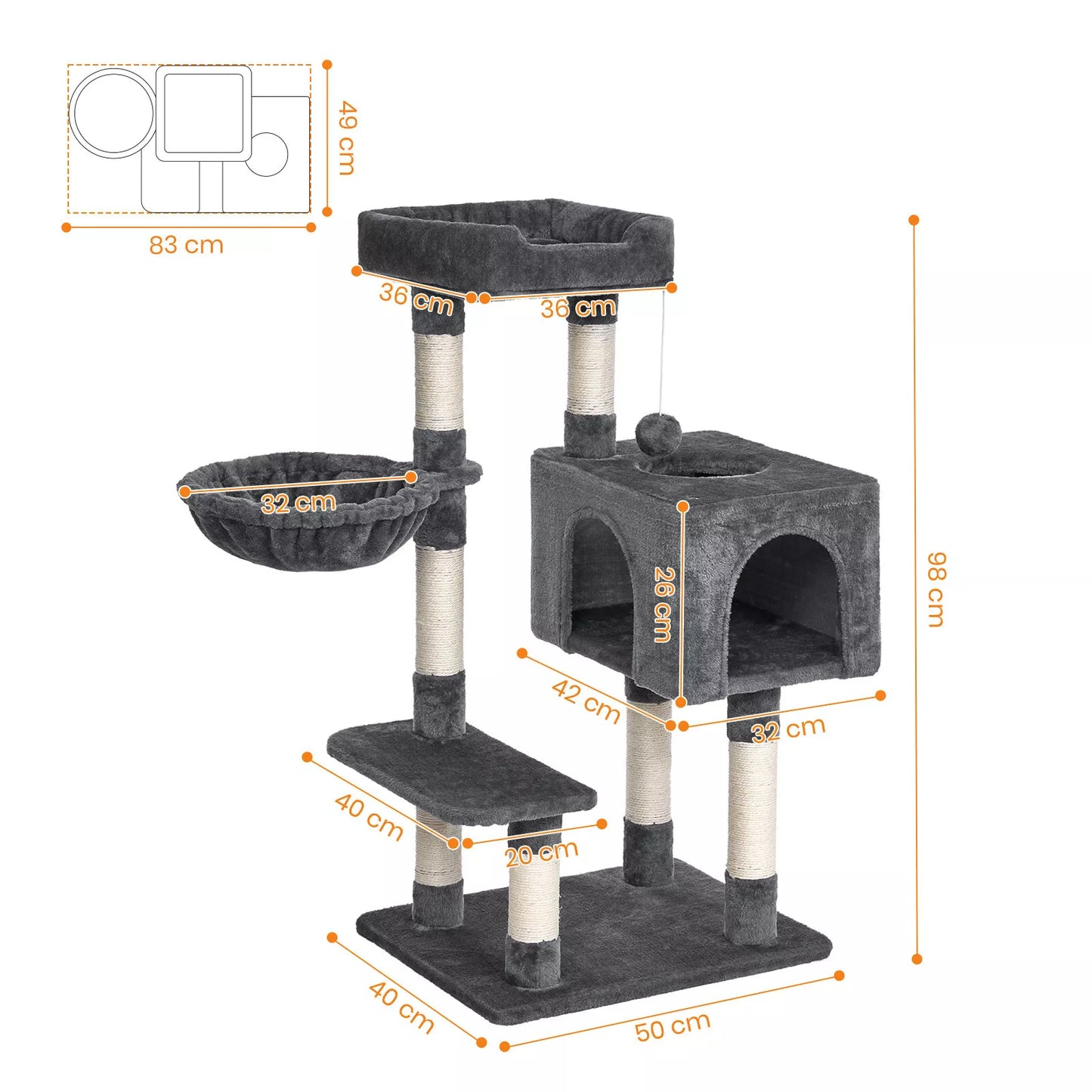 Cat Climbing Tower With Scratching Post (Large) | 100cm Tall Multi-Level with Cozy House