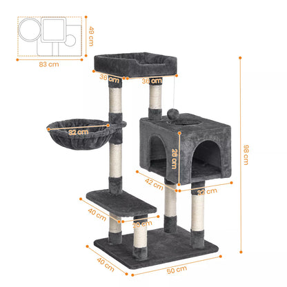 Cat Climbing Tower With Scratching Post (Large) | 100cm Tall Multi-Level with Cozy House