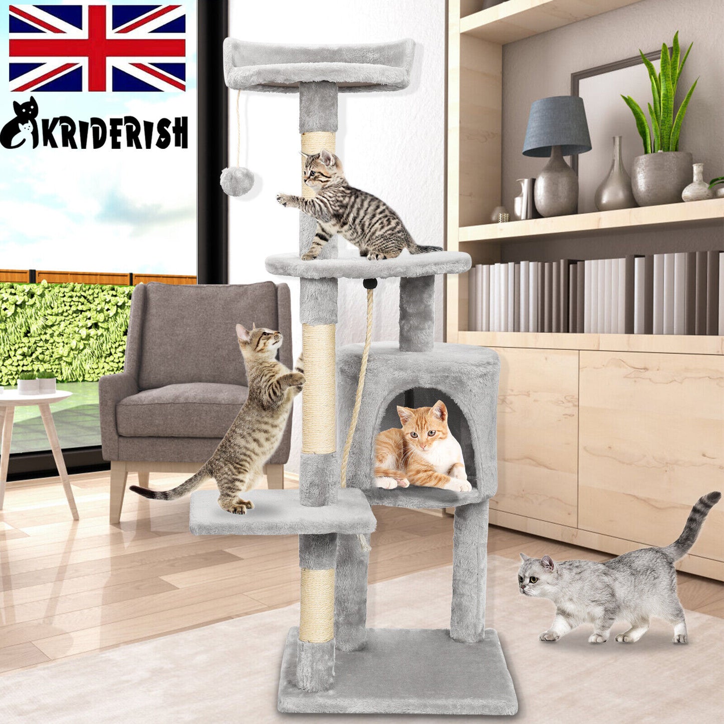 Large 4-Layer Cat Tree Climbing Tower with Scratching Board | 112cm Tall