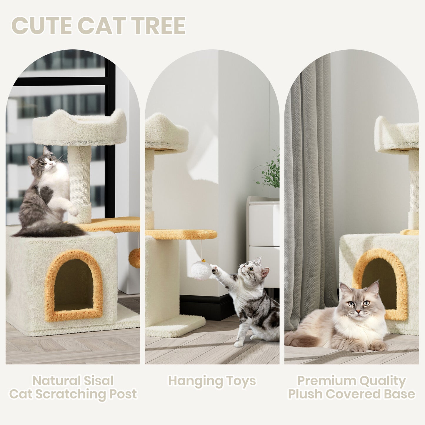 Cat Tree Tower 70cm – Kitten Scratching Post with Climbing Platform, Hanging Toy & Bed Activity Centre