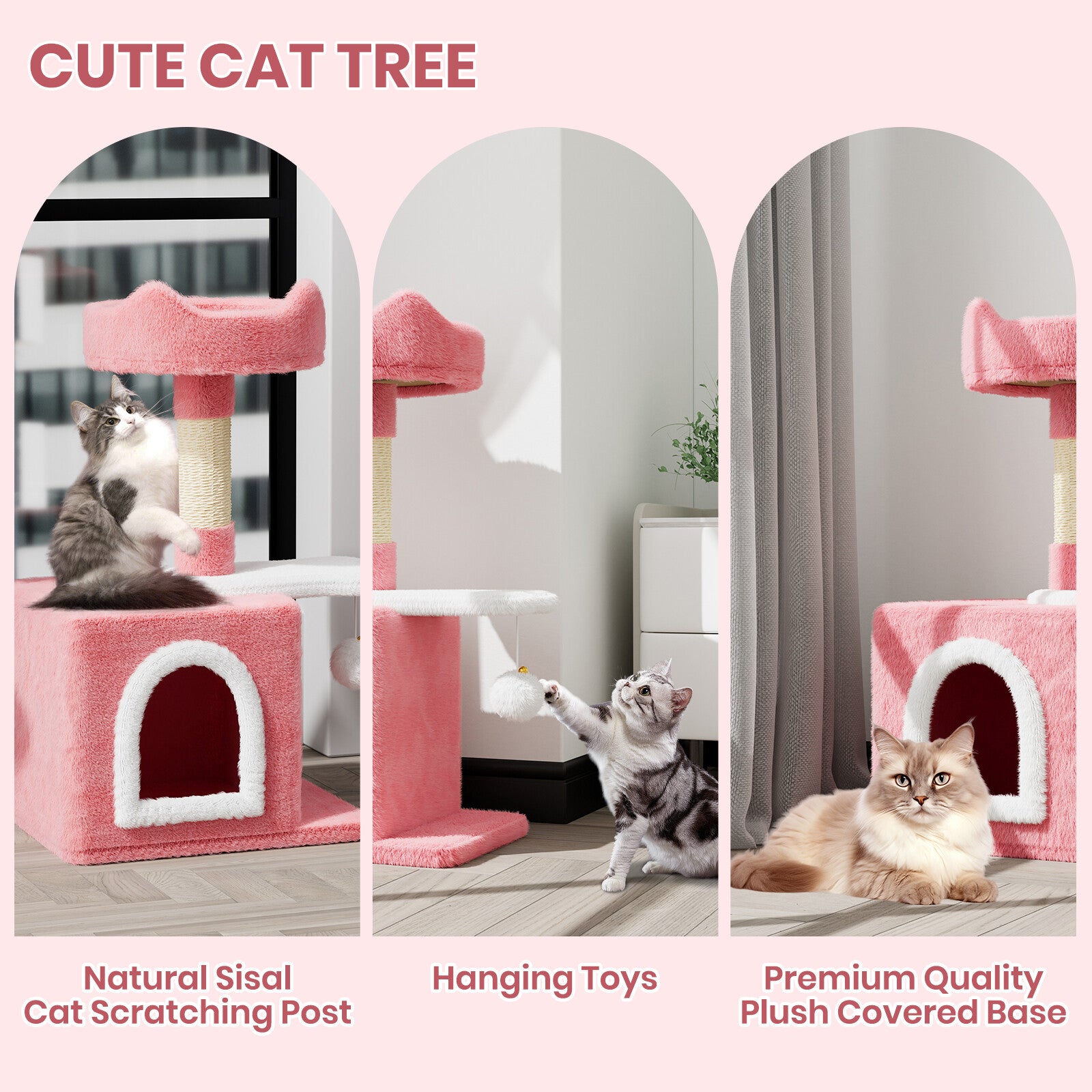 Cat Tree Tower 70cm – Kitten Scratching Post with Climbing Platform, Hanging Toy & Bed Activity Centre