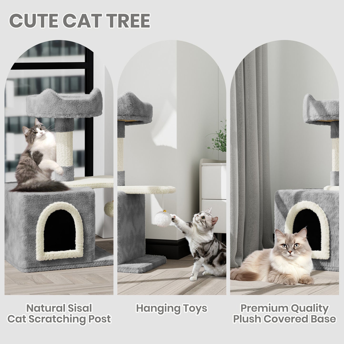 Cat Tree Tower 70cm – Kitten Scratching Post with Climbing Platform, Hanging Toy & Bed Activity Centre