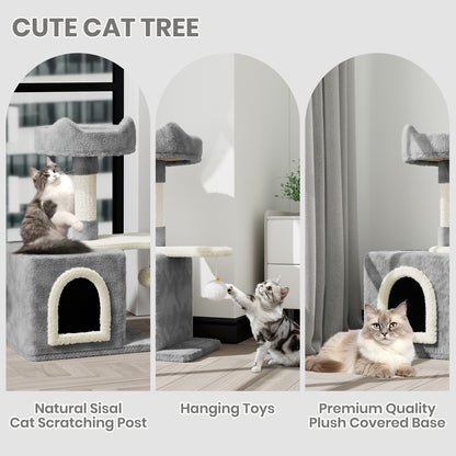 Cat Tree Tower 70cm – Kitten Scratching Post with Climbing Platform, Hanging Toy & Bed Activity Centre