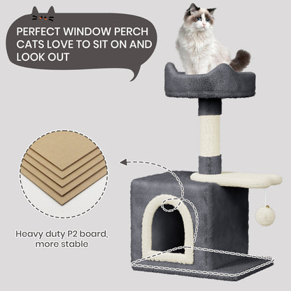 Cat Tree Tower 70cm – Kitten Scratching Post with Climbing Platform, Hanging Toy & Bed Activity Centre