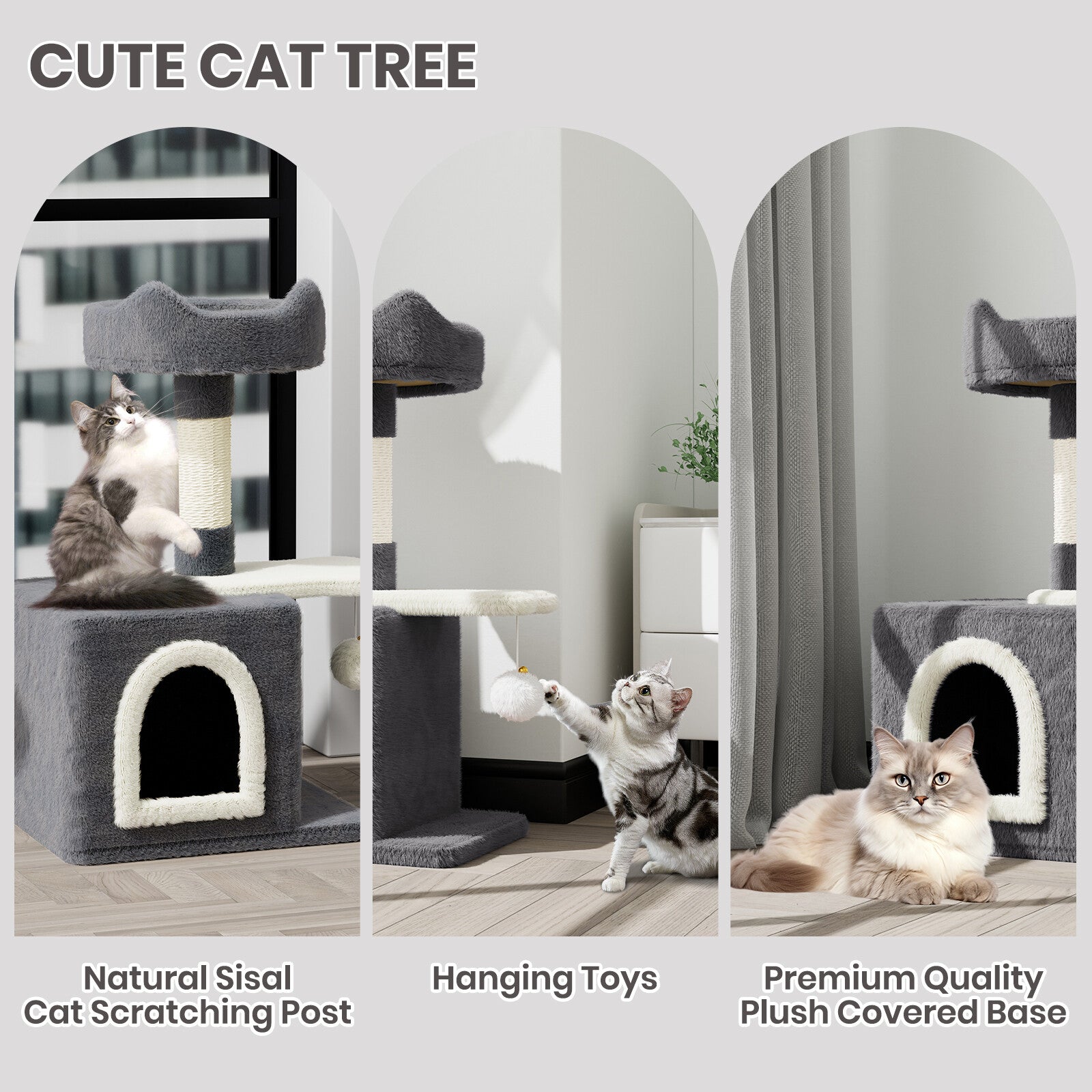 Cat Tree Tower 70cm – Kitten Scratching Post with Climbing Platform, Hanging Toy & Bed Activity Centre