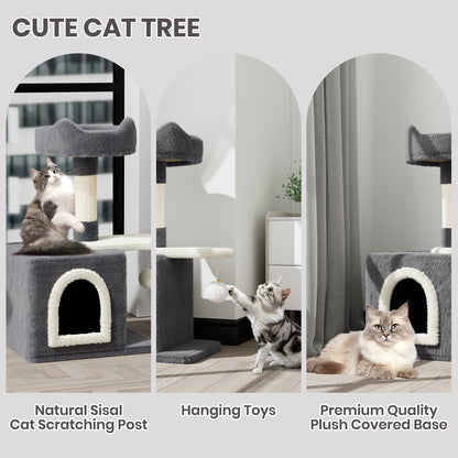 Cat Tree Tower 70cm – Kitten Scratching Post with Climbing Platform, Hanging Toy & Bed Activity Centre