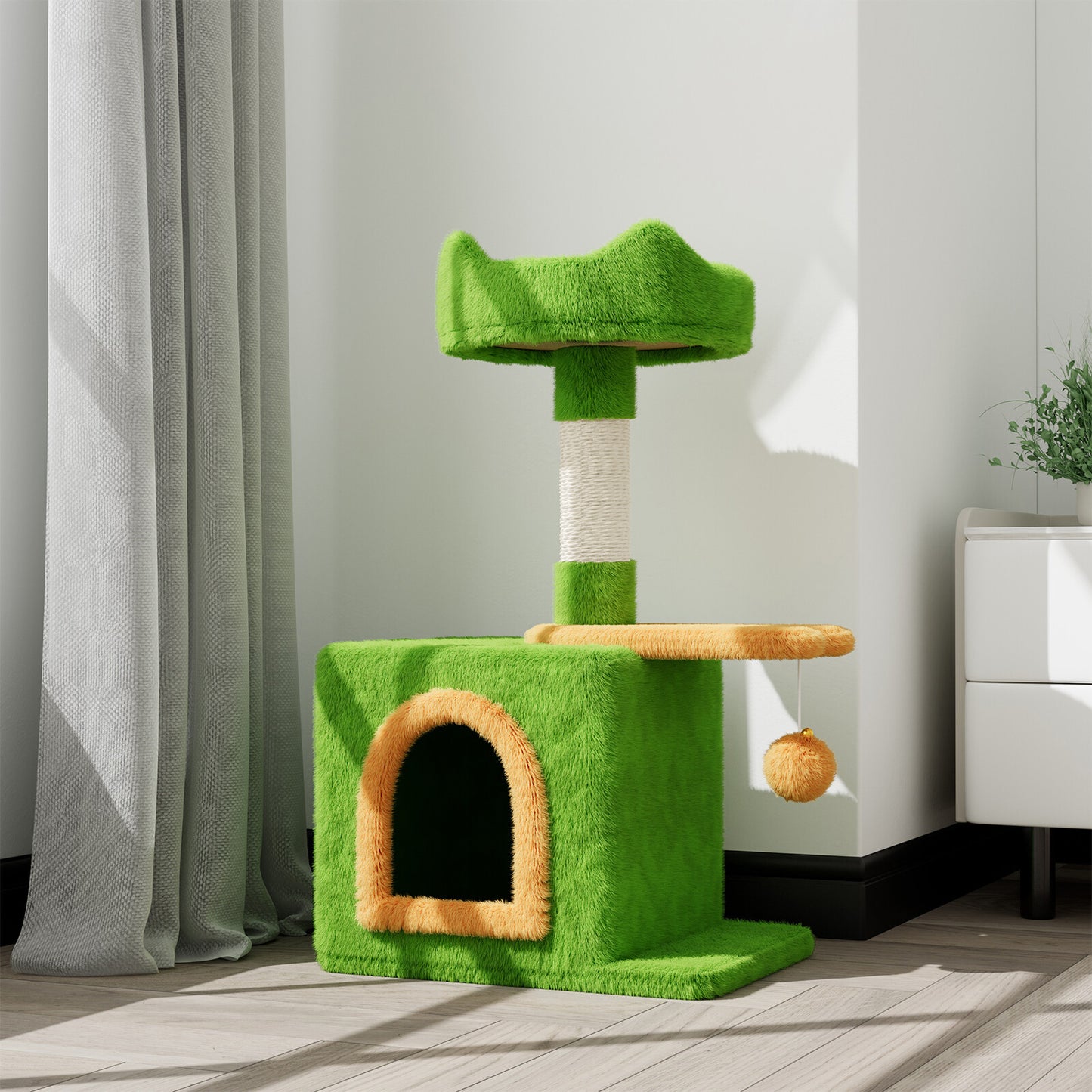 Cat Tree Tower 70cm – Kitten Scratching Post with Climbing Platform, Hanging Toy & Bed Activity Centre