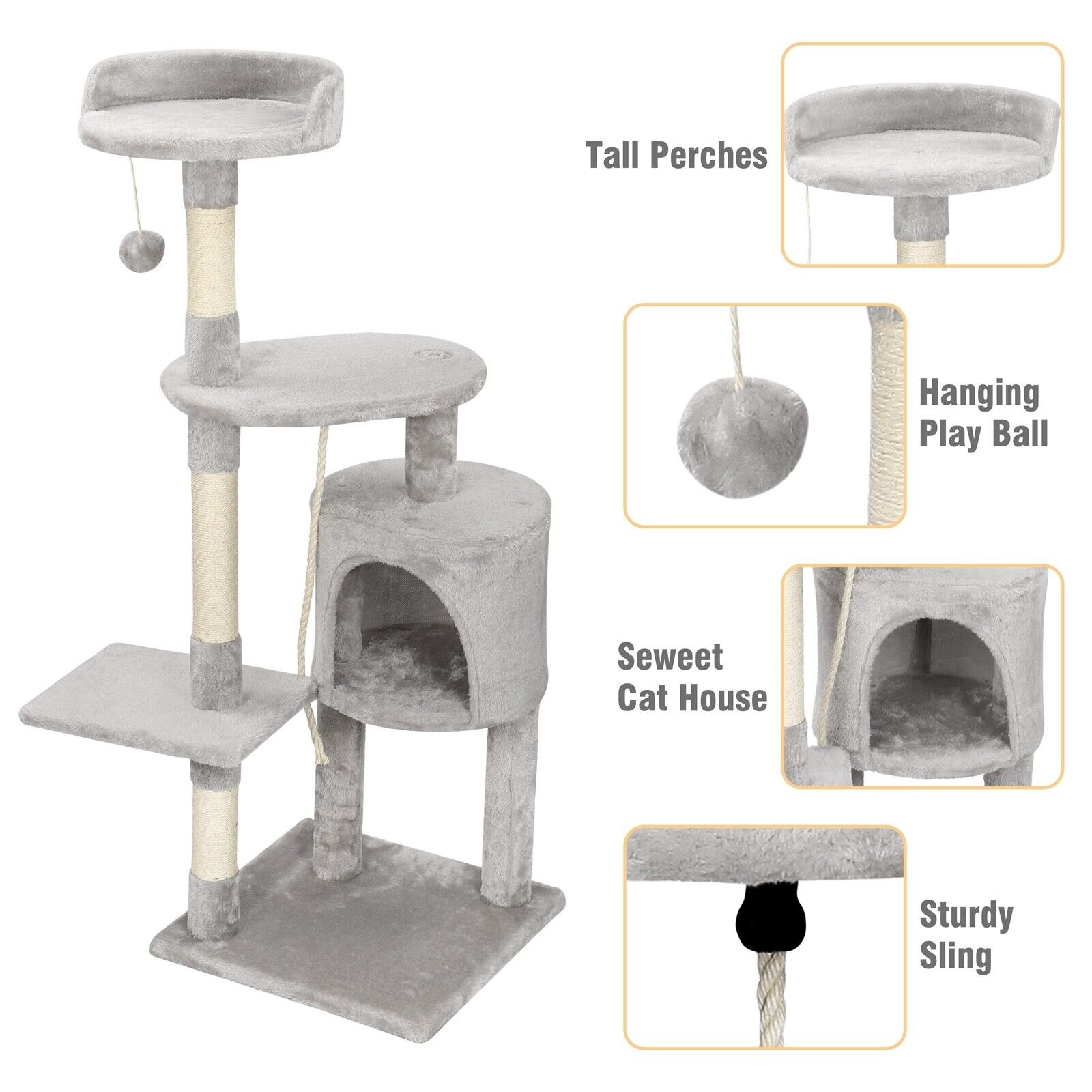 Large 4-Layer Cat Tree Climbing Tower with Scratching Board | 112cm Tall