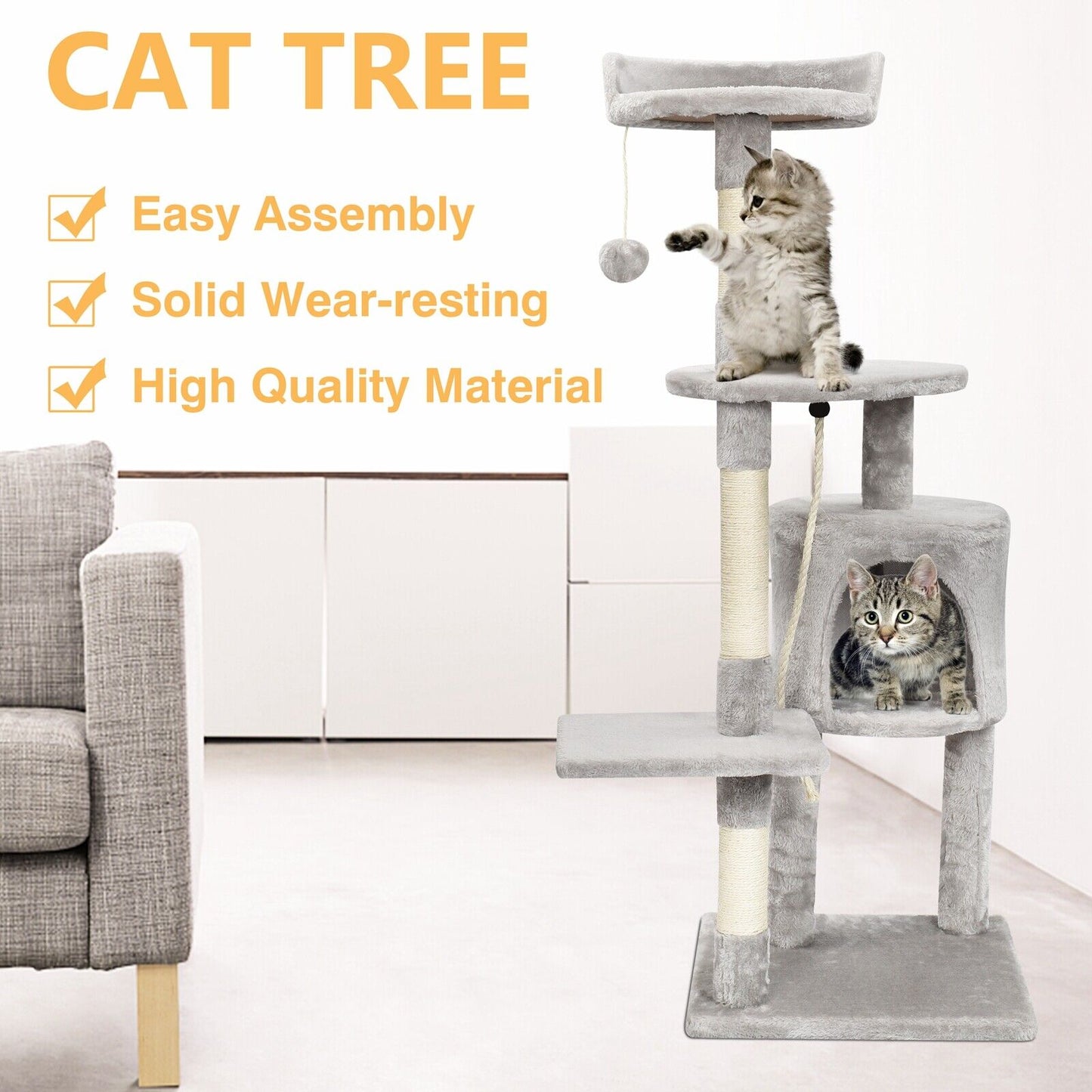 Large 4-Layer Cat Tree Climbing Tower with Scratching Board | 112cm Tall