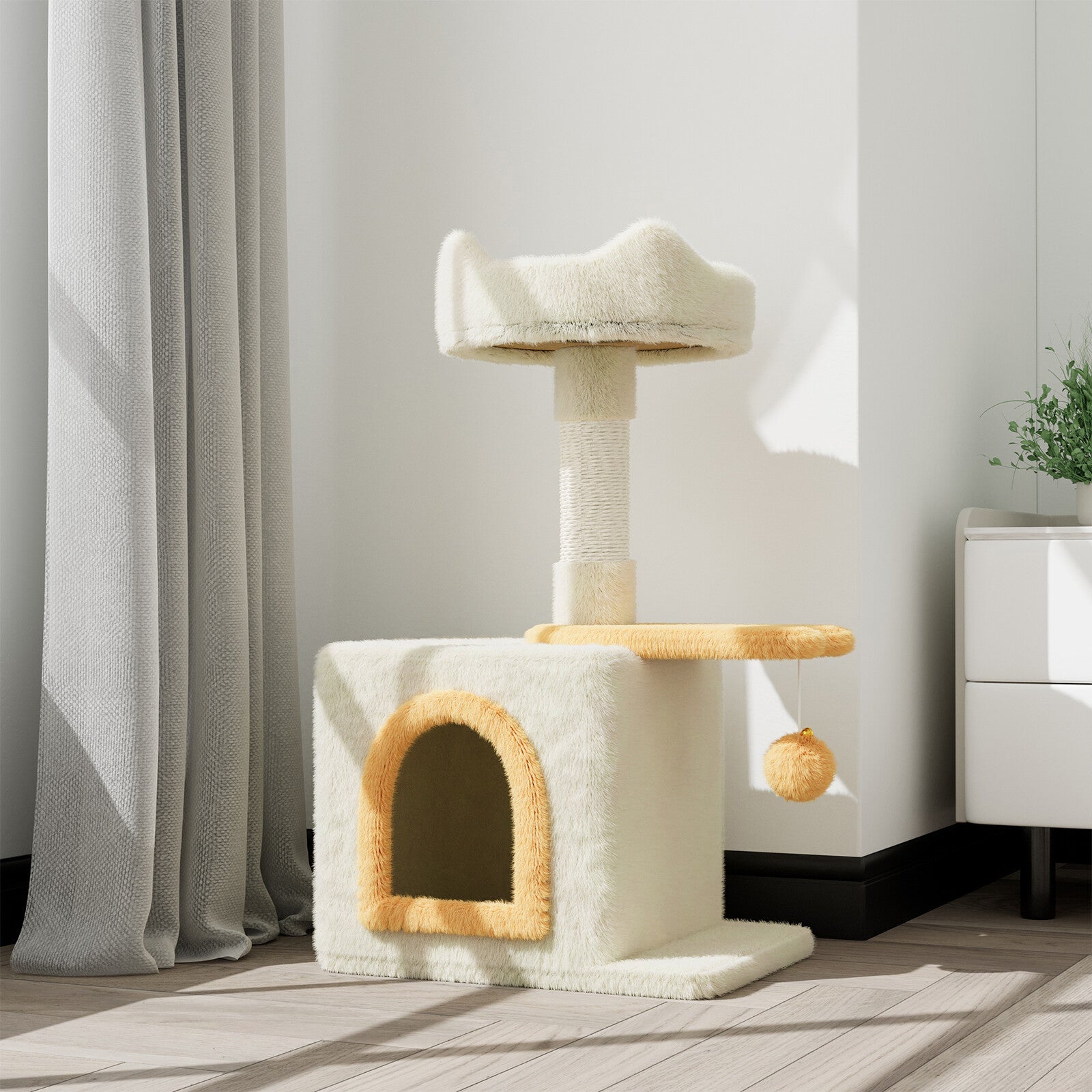 Cat Tree Tower 70cm – Kitten Scratching Post with Climbing Platform, Hanging Toy & Bed Activity Centre