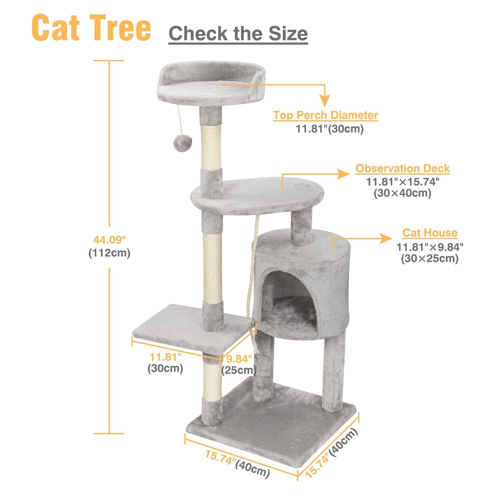 Large 4-Layer Cat Tree Climbing Tower with Scratching Board | 112cm Tall