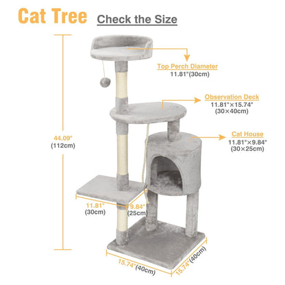 Large 4-Layer Cat Tree Climbing Tower with Scratching Board | 112cm Tall